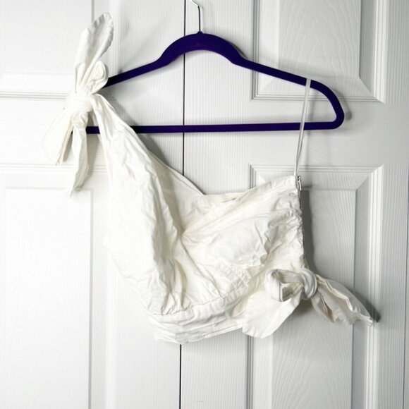 Ashley Park x RTR White One Shoulder Tie Bow Crop Top Women's Size X-Small XS - Picture 1 of 12